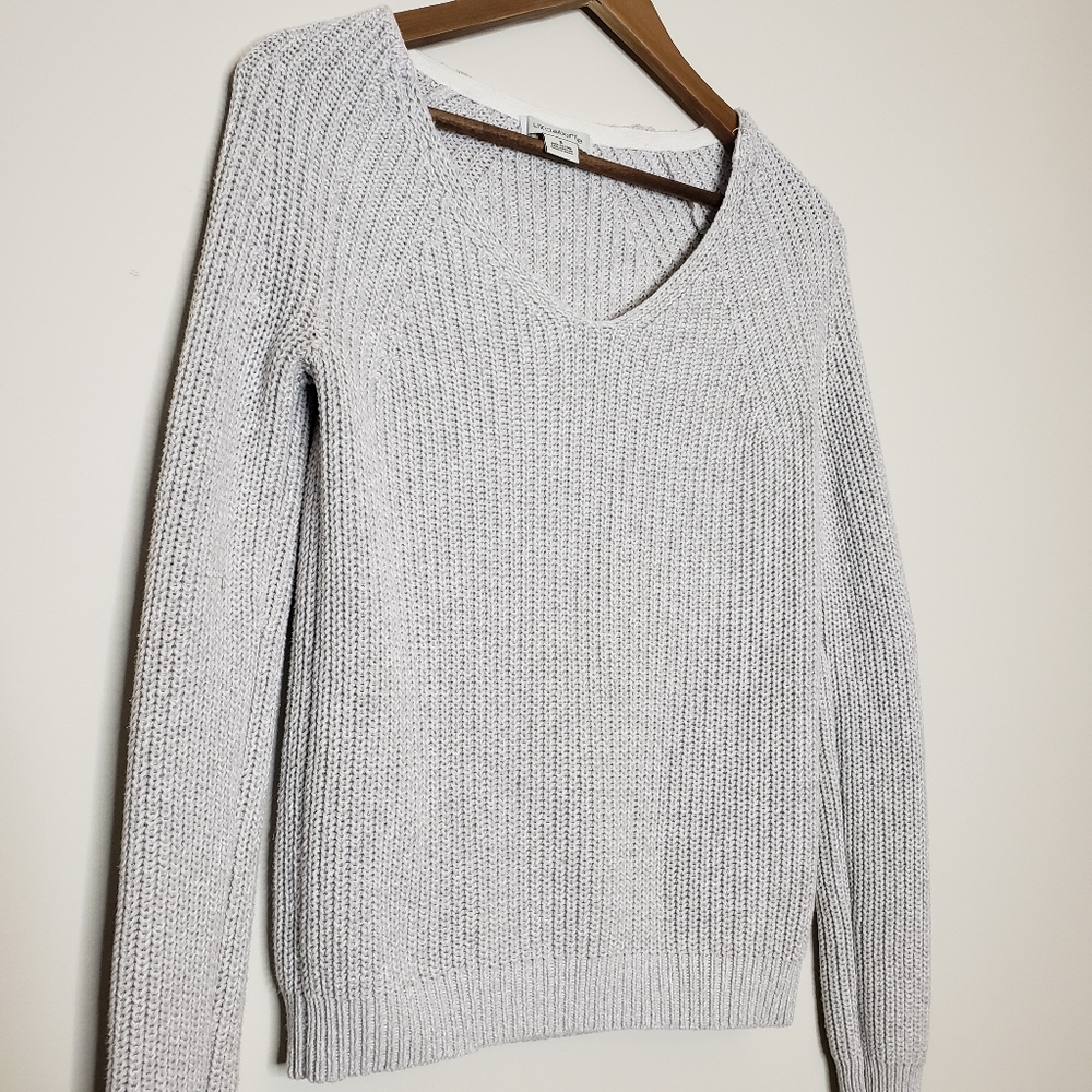 Preppy Minimalist Cable Knit Gray sweater Cotton Blend Small
